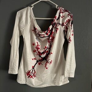 SHEIN White Top with Red Floral Design